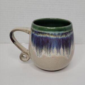 Handcrafted Ceramic Mug with Green and Blue Accents NWOT